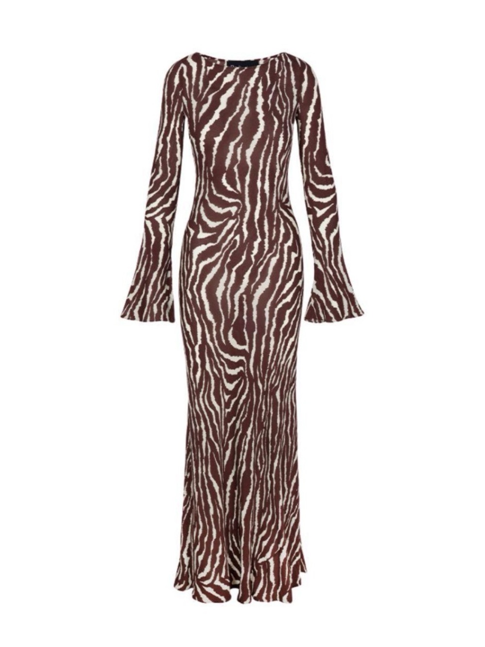 Realisation Par Brown Zebra-Print Long Sleeve Maxi Dress